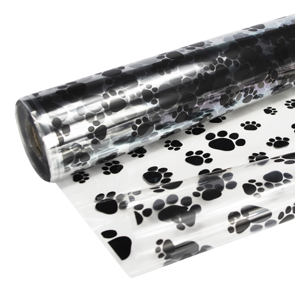 Paw Print Film Rolls 800mm x 100 metres Clear Film Rolls with Paw Print Pattern